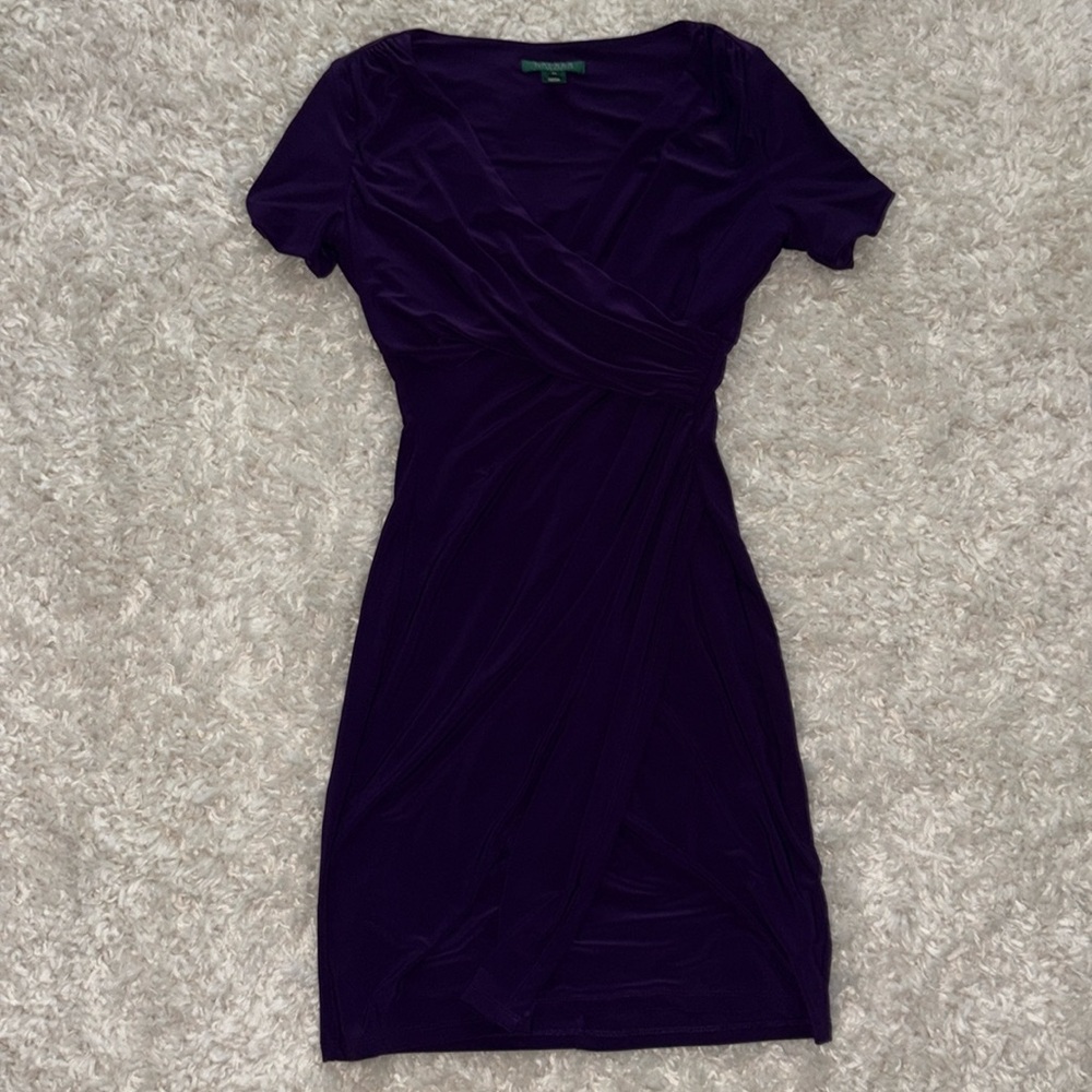 Deep Purple Short Sleeve Stretchy Dress Six Petite Lauren Ralph Lauren Dress
